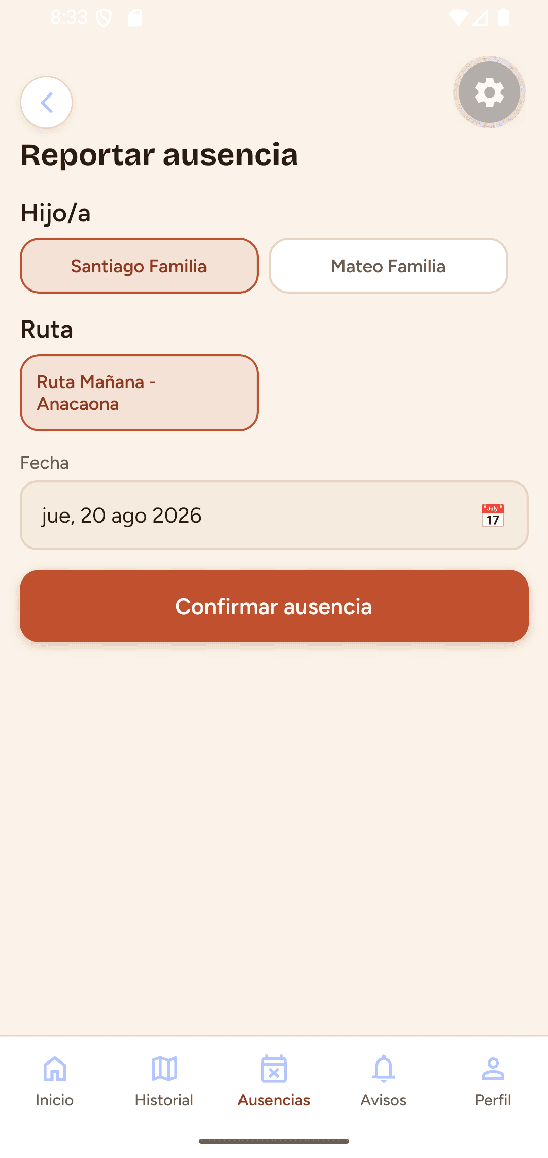 Estado de la ruta en curso en la app de padres